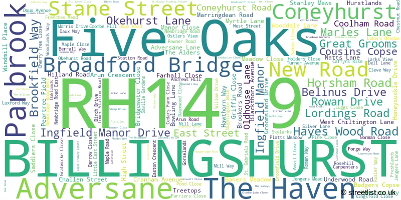 A word cloud for the RH14 9 postcode